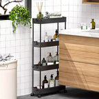 ACOINEL Chariot de Rangement Mince 4 Niveaux, Organisateur de Salle de Bain, Unité d'Étagères Mobiles, Chariot de Service Tour de Rangement pour Cuisine, Buanderie, Espaces Étroits