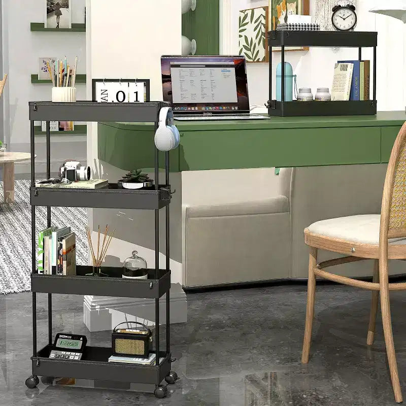ACOINEL Chariot de Rangement Mince 4 Niveaux, Organisateur de Salle de Bain, Unité d'Étagères Mobiles, Chariot de Service Tour de Rangement pour Cuisine, Buanderie, Espaces Étroits