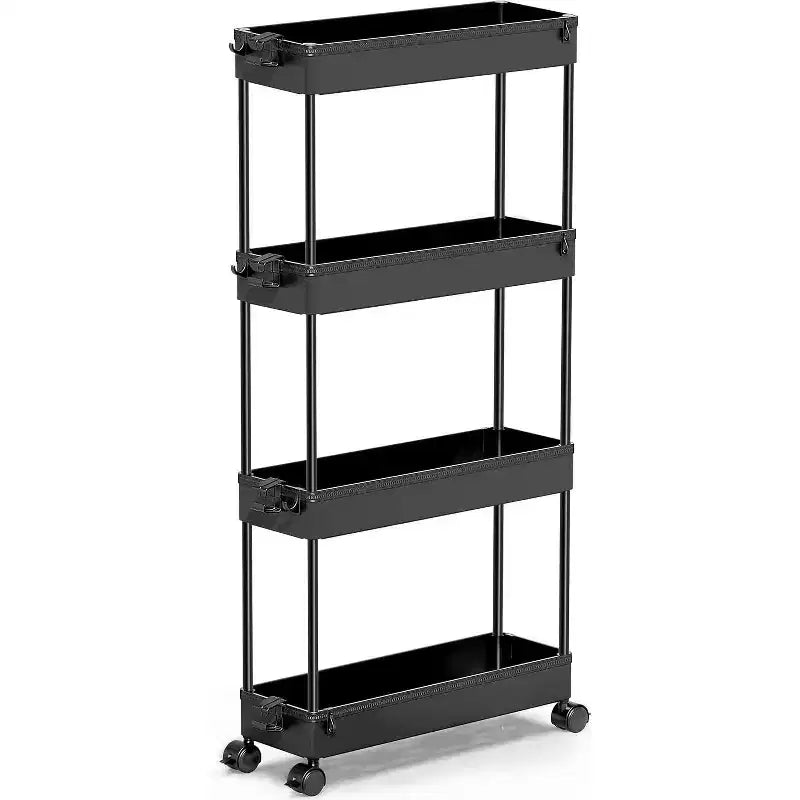 ACOINEL Slim Rolling Storage Cart 4 Tier Bathroom Organizer Mobile Shelving Unit Utility Cart Tower Rack for Kitchen Laundry Narrow Places