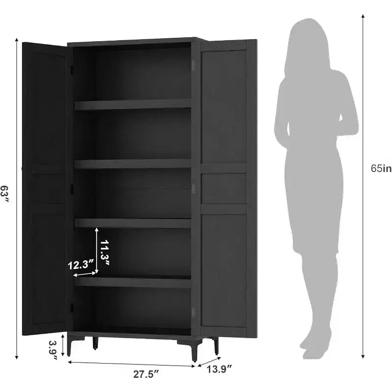 Meuble de Rangement Haut de 180 cm pour Ferme, Étagères Réglables et 2 Portes - Organisateur de Garde-Manger de Salle de Bain pour Cuisine, Salle à Manger et Bureau