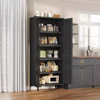 Meuble de Rangement Haut de 180 cm pour Ferme, Étagères Réglables et 2 Portes - Organisateur de Garde-Manger de Salle de Bain pour Cuisine, Salle à Manger et Bureau