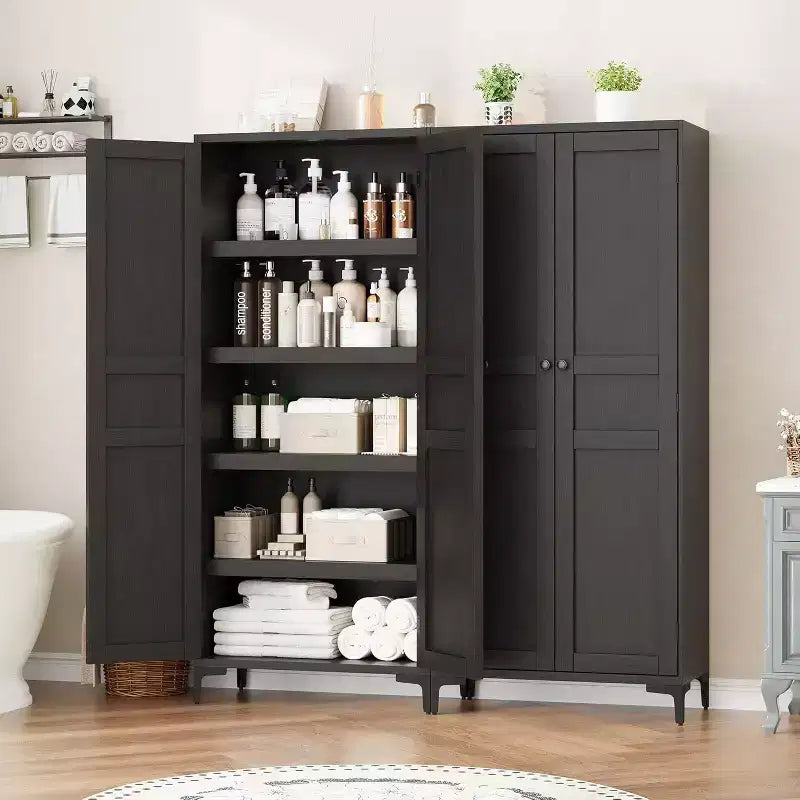 Meuble de Rangement Haut de 180 cm pour Ferme, Étagères Réglables et 2 Portes - Organisateur de Garde-Manger de Salle de Bain pour Cuisine, Salle à Manger et Bureau
