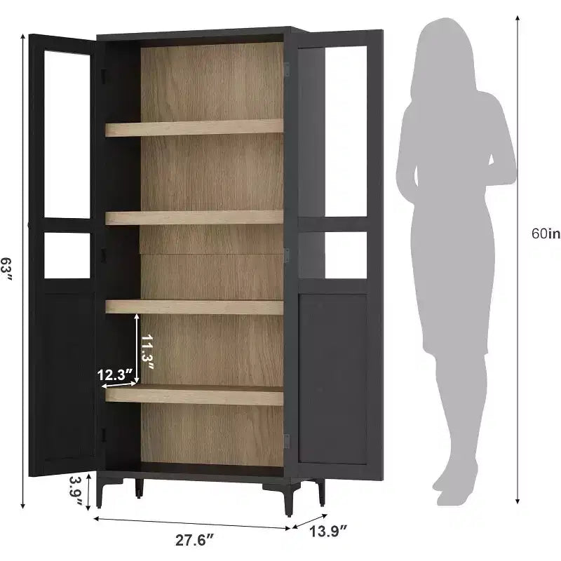 Meuble de Rangement Haut de 180 cm pour Ferme, Étagères Réglables et 2 Portes - Organisateur de Garde-Manger de Salle de Bain pour Cuisine, Salle à Manger et Bureau