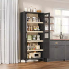 Meuble de Rangement Haut de 180 cm pour Ferme, Étagères Réglables et 2 Portes - Organisateur de Garde-Manger de Salle de Bain pour Cuisine, Salle à Manger et Bureau