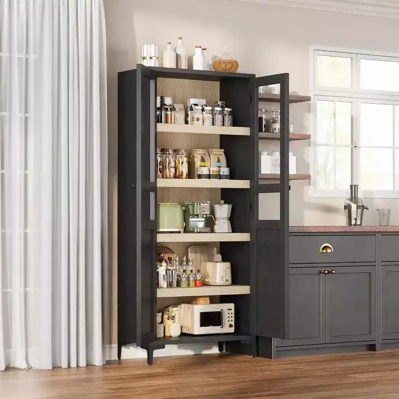 Meuble de Rangement Haut de 180 cm pour Ferme, Étagères Réglables et 2 Portes - Organisateur de Garde-Manger de Salle de Bain pour Cuisine, Salle à Manger et Bureau