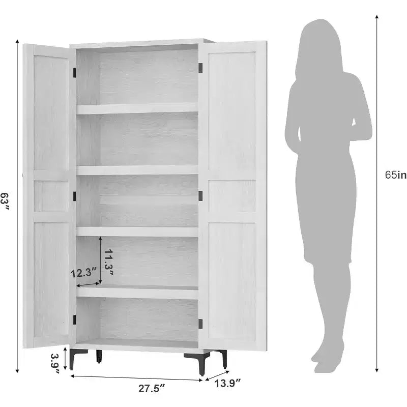 Meuble de Rangement Haut de 180 cm pour Ferme, Étagères Réglables et 2 Portes - Organisateur de Garde-Manger de Salle de Bain pour Cuisine, Salle à Manger et Bureau