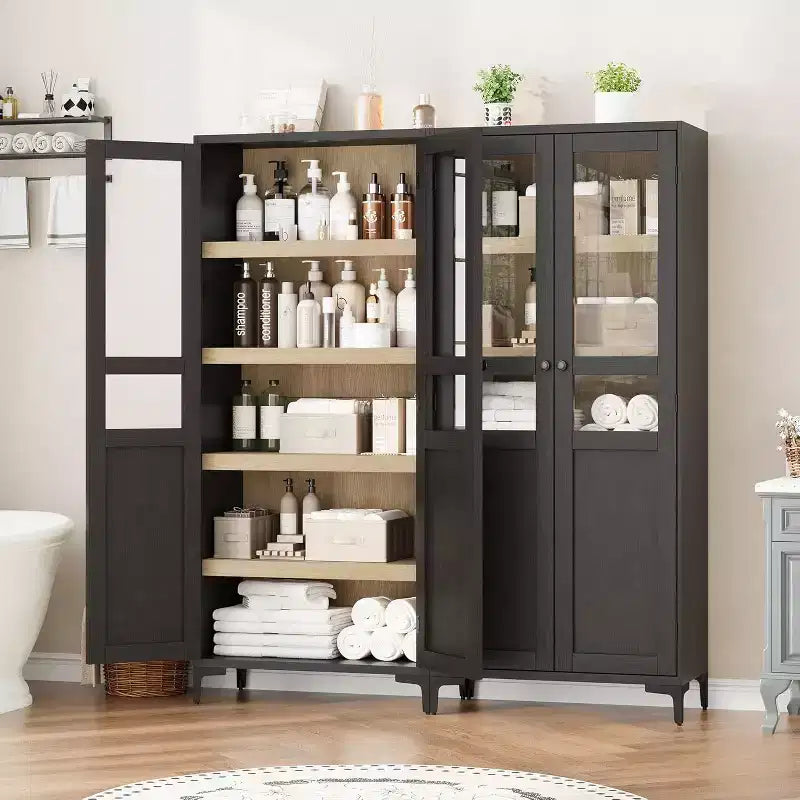 Meuble de Rangement Haut de 180 cm pour Ferme, Étagères Réglables et 2 Portes - Organisateur de Garde-Manger de Salle de Bain pour Cuisine, Salle à Manger et Bureau