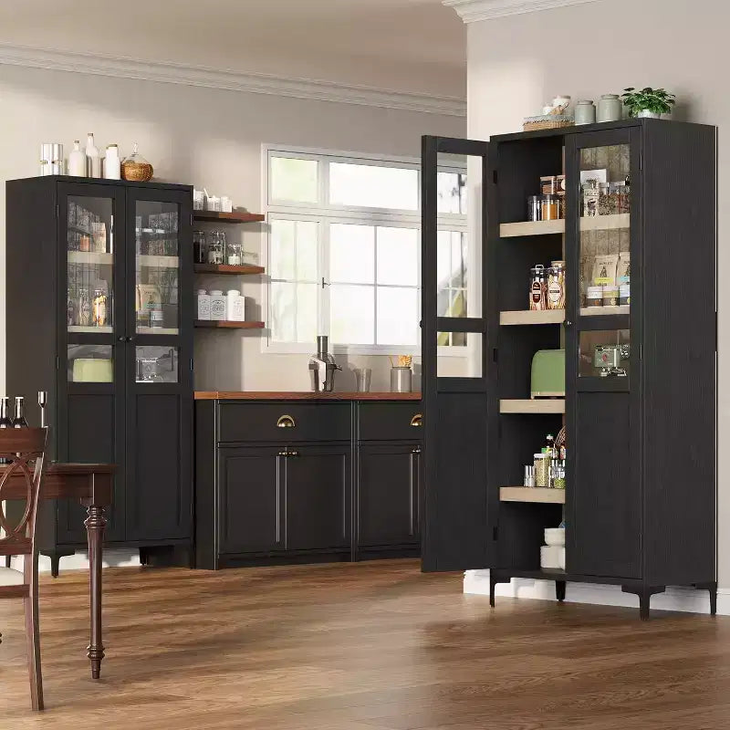 Meuble de Rangement Haut de 180 cm pour Ferme, Étagères Réglables et 2 Portes - Organisateur de Garde-Manger de Salle de Bain pour Cuisine, Salle à Manger et Bureau