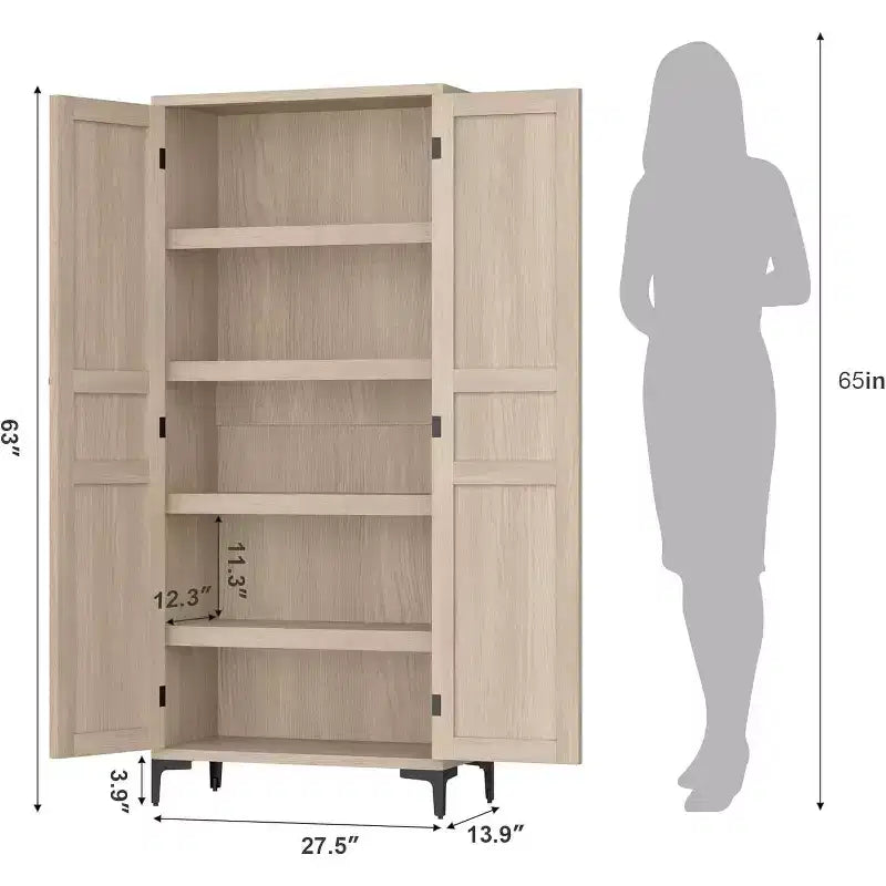 Meuble de Rangement Haut de 180 cm pour Ferme, Étagères Réglables et 2 Portes - Organisateur de Garde-Manger de Salle de Bain pour Cuisine, Salle à Manger et Bureau