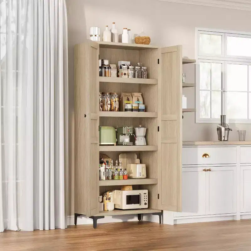 Meuble de Rangement Haut de 180 cm pour Ferme, Étagères Réglables et 2 Portes - Organisateur de Garde-Manger de Salle de Bain pour Cuisine, Salle à Manger et Bureau