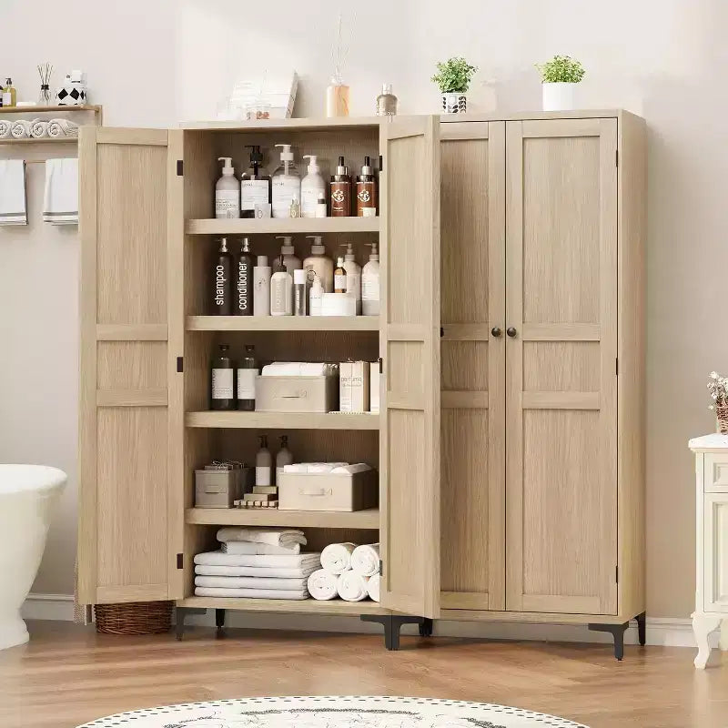 Meuble de Rangement Haut de 180 cm pour Ferme, Étagères Réglables et 2 Portes - Organisateur de Garde-Manger de Salle de Bain pour Cuisine, Salle à Manger et Bureau