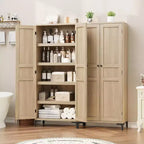 Meuble de Rangement Haut de 180 cm pour Ferme, Étagères Réglables et 2 Portes - Organisateur de Garde-Manger de Salle de Bain pour Cuisine, Salle à Manger et Bureau