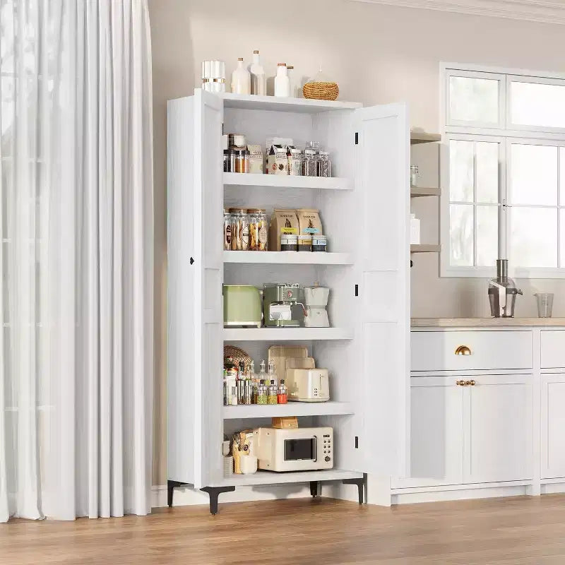 Meuble de Rangement Haut de 180 cm pour Ferme, Étagères Réglables et 2 Portes - Organisateur de Garde-Manger de Salle de Bain pour Cuisine, Salle à Manger et Bureau