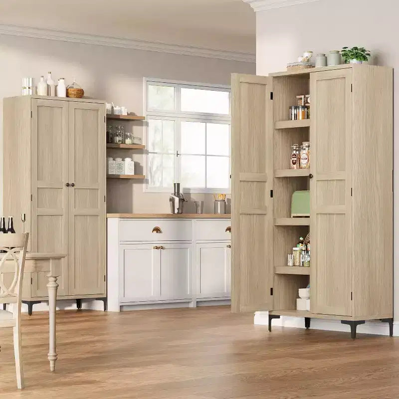 Meuble de Rangement Haut de 180 cm pour Ferme, Étagères Réglables et 2 Portes - Organisateur de Garde-Manger de Salle de Bain pour Cuisine, Salle à Manger et Bureau