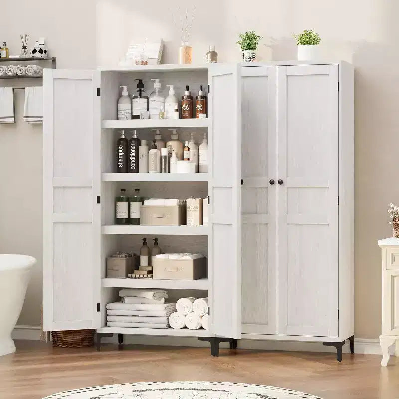 Meuble de Rangement Haut de 180 cm pour Ferme, Étagères Réglables et 2 Portes - Organisateur de Garde-Manger de Salle de Bain pour Cuisine, Salle à Manger et Bureau