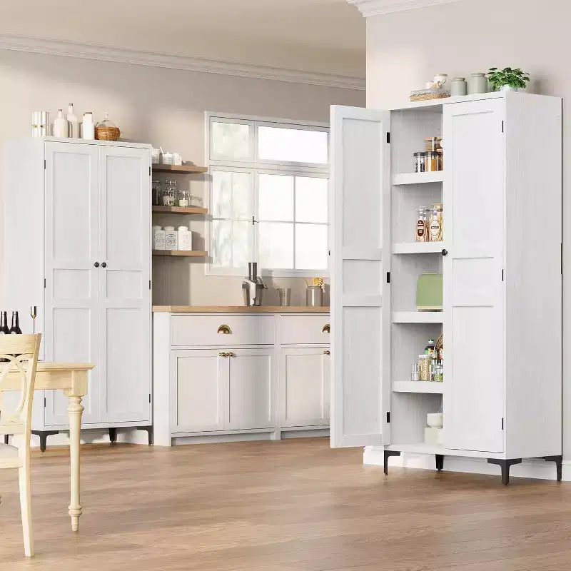Meuble de Rangement Haut de 180 cm pour Ferme, Étagères Réglables et 2 Portes - Organisateur de Garde-Manger de Salle de Bain pour Cuisine, Salle à Manger et Bureau
