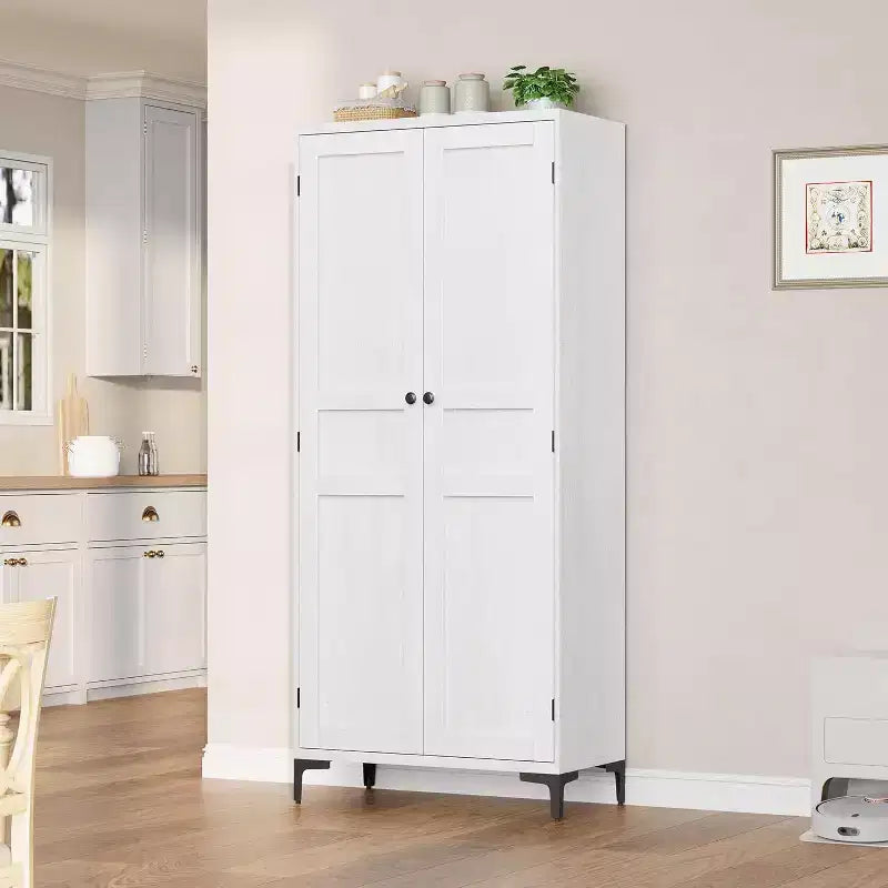 71 Farmhouse Tall Storage Cabinet, Adjustable Shelves & 2 Doors - Bathroom Pantry Organizer for Kitchen, Dining Room and office