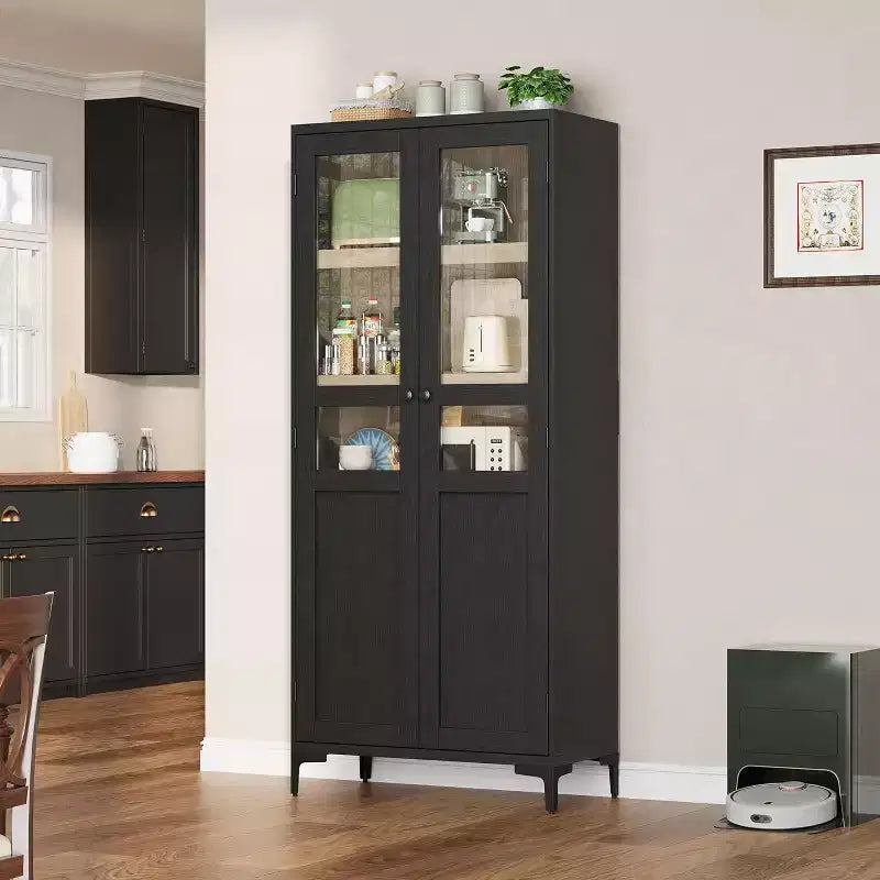 Meuble de Rangement Haut de 180 cm pour Ferme, Étagères Réglables et 2 Portes - Organisateur de Garde-Manger de Salle de Bain pour Cuisine, Salle à Manger et Bureau