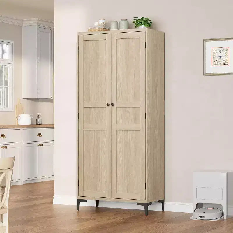 Meuble de Rangement Haut de 180 cm pour Ferme, Étagères Réglables et 2 Portes - Organisateur de Garde-Manger de Salle de Bain pour Cuisine, Salle à Manger et Bureau