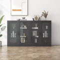 36x62x16 Wood Accent Sideboard Cabinet in Black, Storage Organizer with Adjustable Shelves and Glass Doors for Kitchen Bedroom Living/Dinning Room