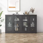 36x62x16 Wood Accent Sideboard Cabinet in Black, Storage Organizer with Adjustable Shelves and Glass Doors for Kitchen Bedroom Living/Dinning Room