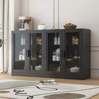 Buffet en bois avec portes vitrées et étagères réglables, organisateur de rangement 36x62x16, noir, pour cuisine, chambre, salon/salle à manger