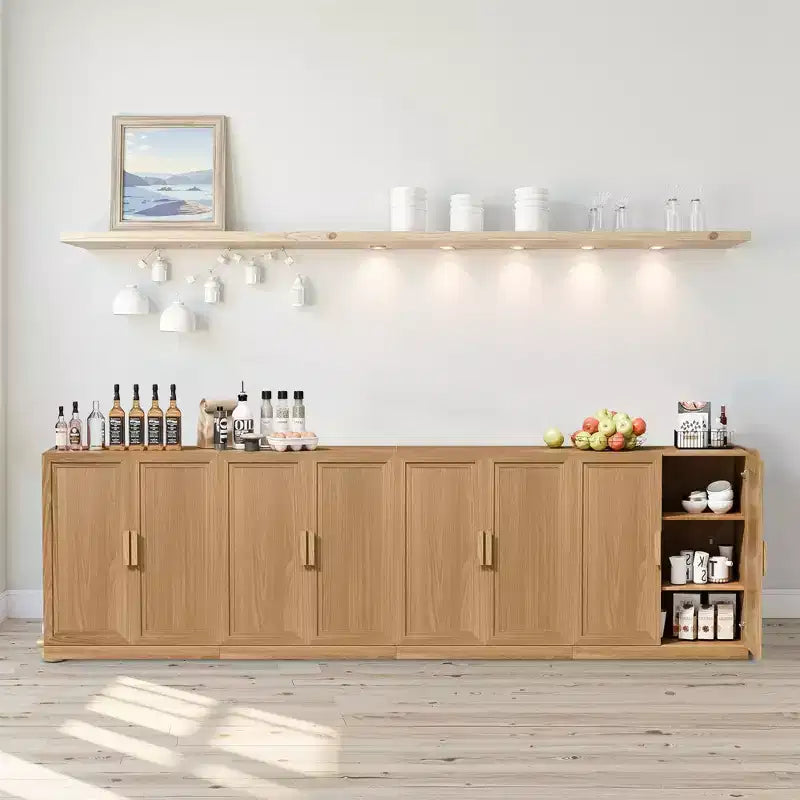 36x124x16 Wood Accent Cabinet in Natural Color, Storage Organizer with Adjustable Shelves for Kitchen Bedroom Entryway Living Room Dinning Room