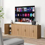 Meuble d'appoint en bois 36x124x16 de couleur naturelle, organiseur de rangement avec étagères réglables pour cuisine, chambre, entrée, salon, salle à manger