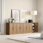 Meuble d'appoint en bois 36x124x16 de couleur naturelle, organiseur de rangement avec étagères réglables pour cuisine, chambre, entrée, salon, salle à manger