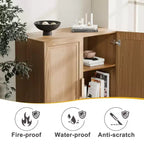 Meuble d'appoint en bois 36x124x16 de couleur naturelle, organiseur de rangement avec étagères réglables pour cuisine, chambre, entrée, salon, salle à manger