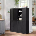72x62x16 Wood Accent Cabinet in Black, Storage Organizer with Adjustable Shelves for Kitchen Bedroom Entryway Living Room Dinning Room