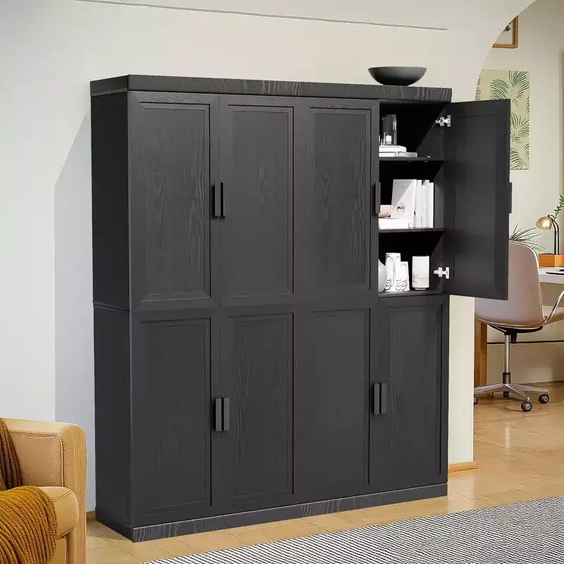 Meuble d'appoint en bois noir 72x62x16, organisateur de rangement avec étagères réglables pour cuisine, chambre, entrée, salon, salle à manger