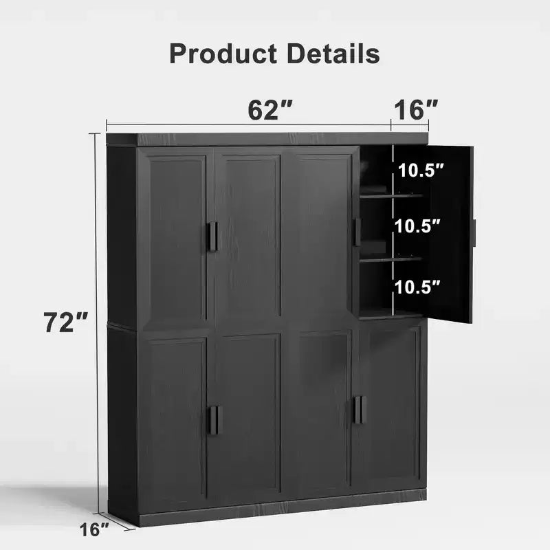 Meuble d'appoint en bois noir 72x62x16, organisateur de rangement avec étagères réglables pour cuisine, chambre, entrée, salon, salle à manger