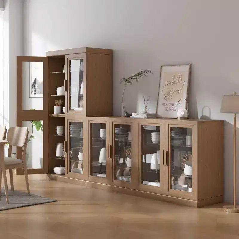 Wood Accent Cabinet, Storage Organizer with Adjustable Shelves and Glass Doors for Kitchen Bedroom Entryway Living Room Dinning Room