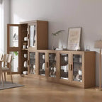 Wood Accent Cabinet, Storage Organizer with Adjustable Shelves and Glass Doors for Kitchen Bedroom Entryway Living Room Dinning Room