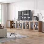 Meuble d'appoint en bois, organisateur de rangement avec étagères réglables et portes vitrées pour cuisine, chambre, entrée, salon, salle à manger