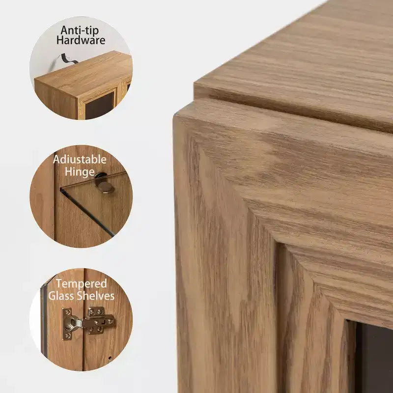 Meuble d'appoint en bois, organisateur de rangement avec étagères réglables et portes vitrées pour cuisine, chambre, entrée, salon, salle à manger