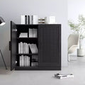31x31x16 Wood Grain Buffet Cabinet in Black, Storage Organizer with Adjustable Shelves and Rattan Doors for Kitchen Bedroom Living/Dinning Room