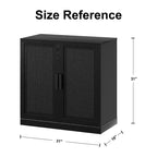 Bahut à grain de bois noir 31x31x16, organisateur de rangement avec étagères réglables et portes en rotin pour cuisine, chambre, salon/salle à manger
