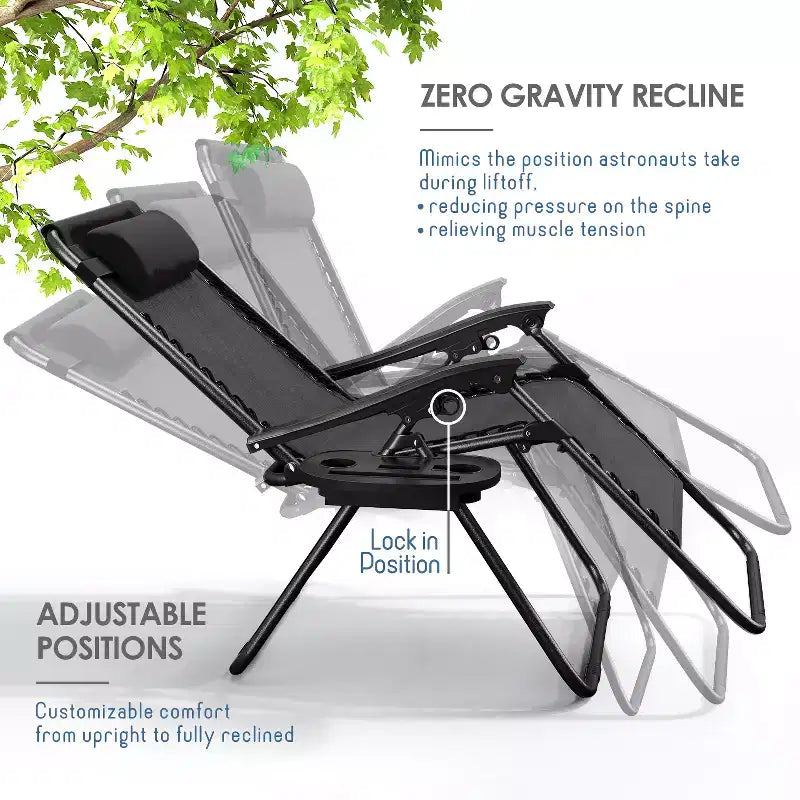 Lot de 2 chaises Nestl Zéro Gravité, Chaises de Camping Inclinables, Chaises Pliantes d'Extérieur avec Oreiller et Plateau Porte-Gobelet
