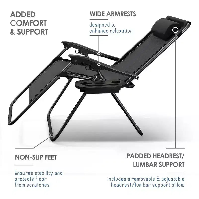 Lot de 2 chaises Nestl Zéro Gravité, Chaises de Camping Inclinables, Chaises Pliantes d'Extérieur avec Oreiller et Plateau Porte-Gobelet