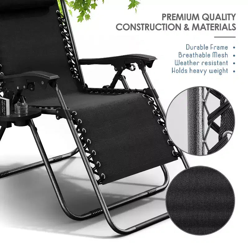 Lot de 2 chaises Nestl Zéro Gravité, Chaises de Camping Inclinables, Chaises Pliantes d'Extérieur avec Oreiller et Plateau Porte-Gobelet