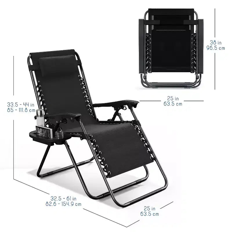 Lot de 2 chaises Nestl Zéro Gravité, Chaises de Camping Inclinables, Chaises Pliantes d'Extérieur avec Oreiller et Plateau Porte-Gobelet