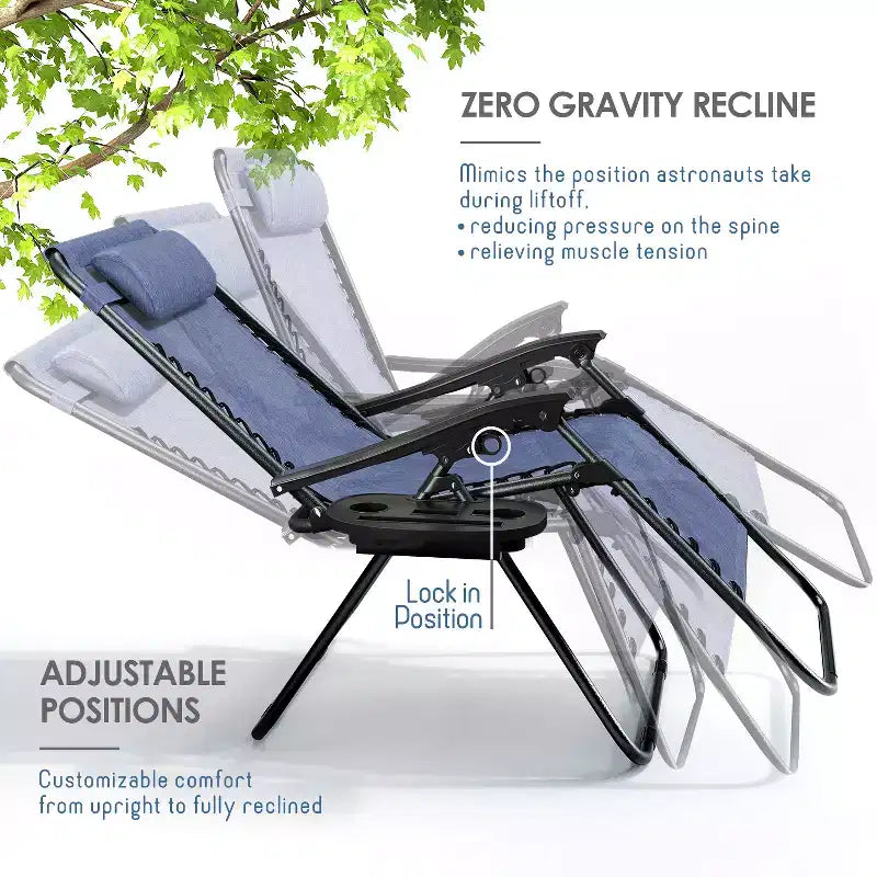 Lot de 2 chaises Nestl Zéro Gravité, Chaises de Camping Inclinables, Chaises Pliantes d'Extérieur avec Oreiller et Plateau Porte-Gobelet