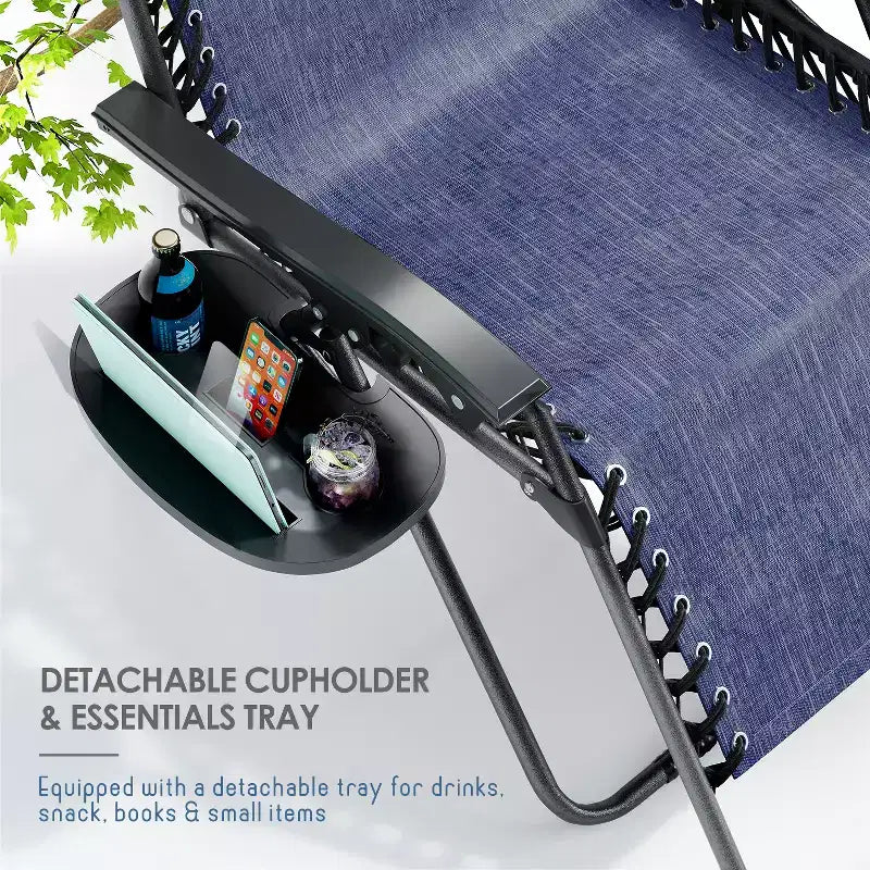 Lot de 2 chaises Nestl Zéro Gravité, Chaises de Camping Inclinables, Chaises Pliantes d'Extérieur avec Oreiller et Plateau Porte-Gobelet