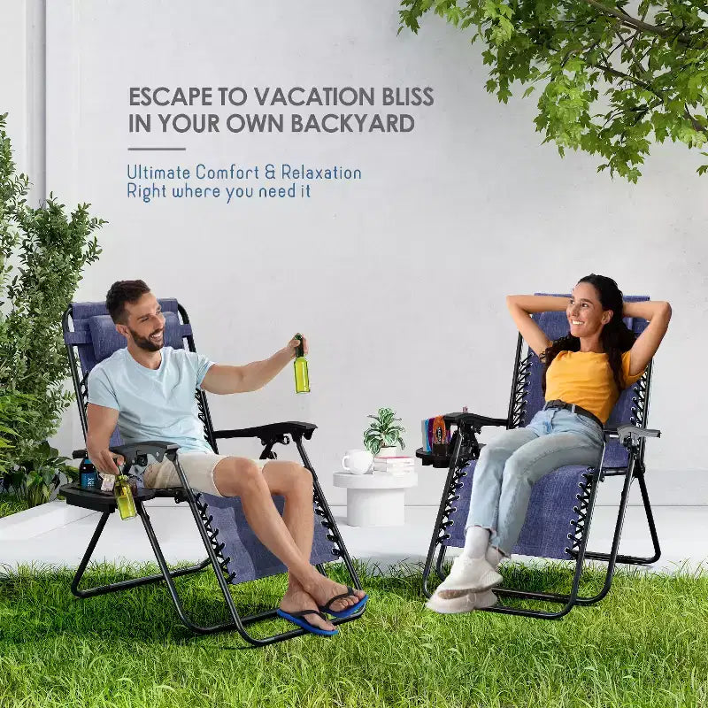 Lot de 2 chaises Nestl Zéro Gravité, Chaises de Camping Inclinables, Chaises Pliantes d'Extérieur avec Oreiller et Plateau Porte-Gobelet