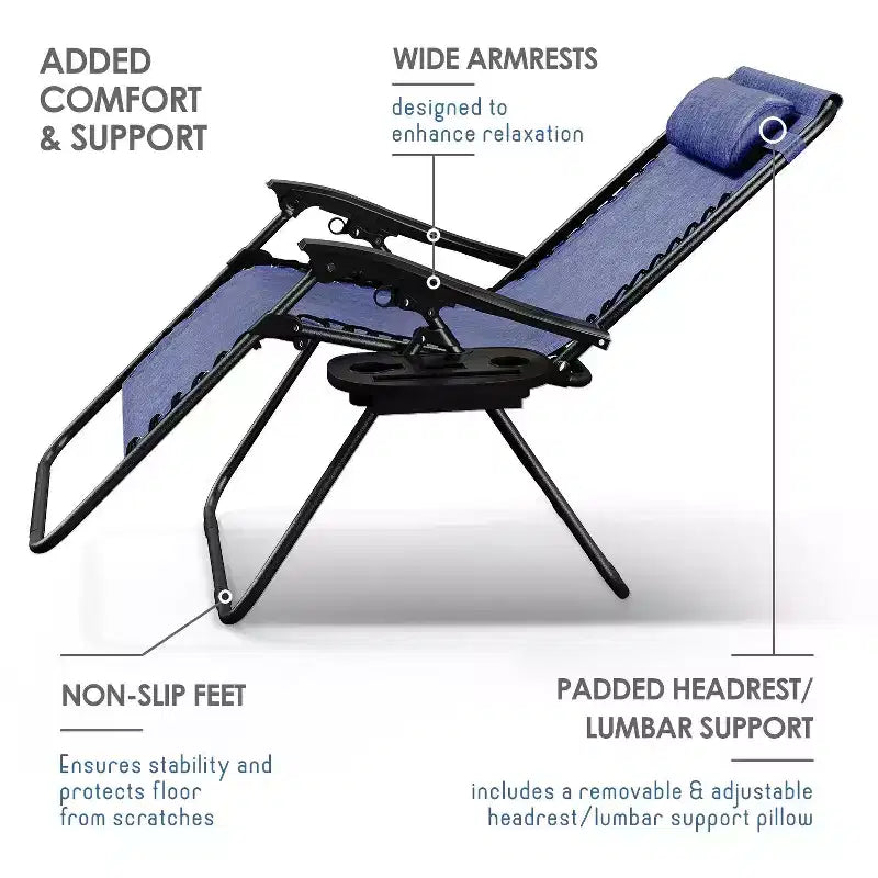 Lot de 2 chaises Nestl Zéro Gravité, Chaises de Camping Inclinables, Chaises Pliantes d'Extérieur avec Oreiller et Plateau Porte-Gobelet