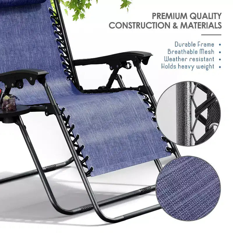 Lot de 2 chaises Nestl Zéro Gravité, Chaises de Camping Inclinables, Chaises Pliantes d'Extérieur avec Oreiller et Plateau Porte-Gobelet