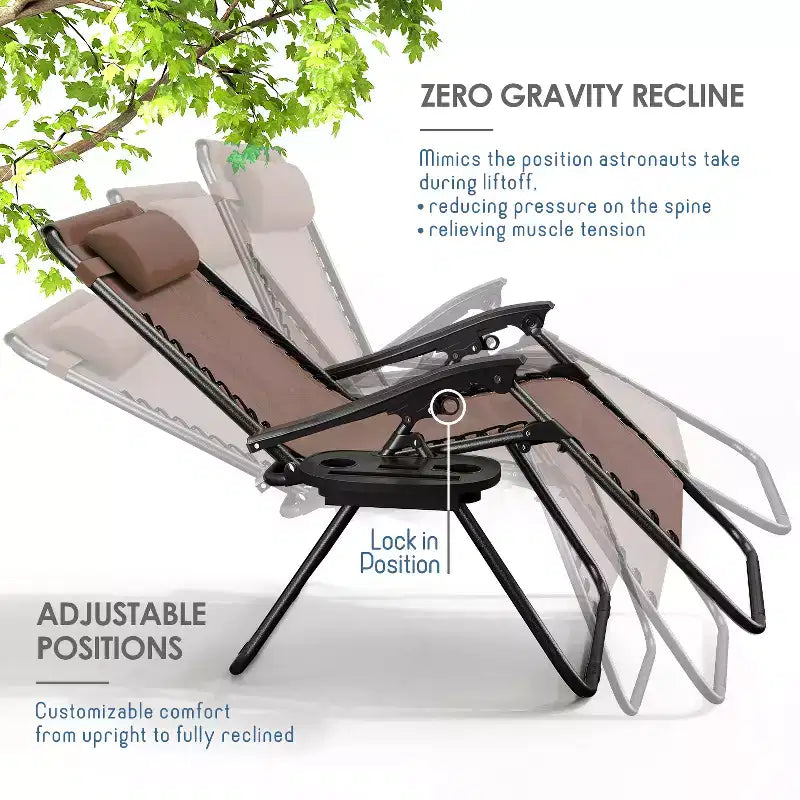 Lot de 2 chaises Nestl Zéro Gravité, Chaises de Camping Inclinables, Chaises Pliantes d'Extérieur avec Oreiller et Plateau Porte-Gobelet