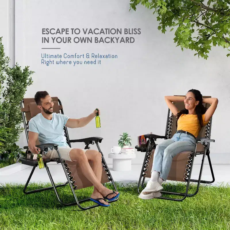 Lot de 2 chaises Nestl Zéro Gravité, Chaises de Camping Inclinables, Chaises Pliantes d'Extérieur avec Oreiller et Plateau Porte-Gobelet